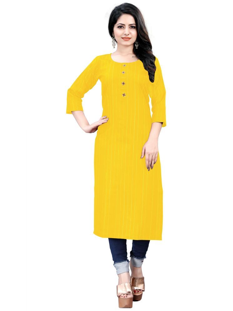     			HF Holyday Fashion Pack of 1 Cotton Striped Straight Women's Kurti - ( Yellow )