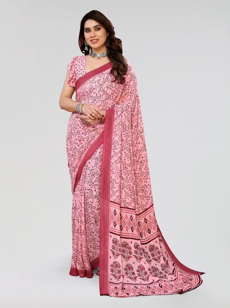     			Kashvi Sarees Pack of 1 Georgette Printed Saree With Blouse Piece ( Pink )