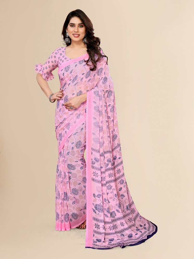     			Kashvi Sarees Pack of 1 Georgette Printed Saree With Blouse Piece ( Pink )