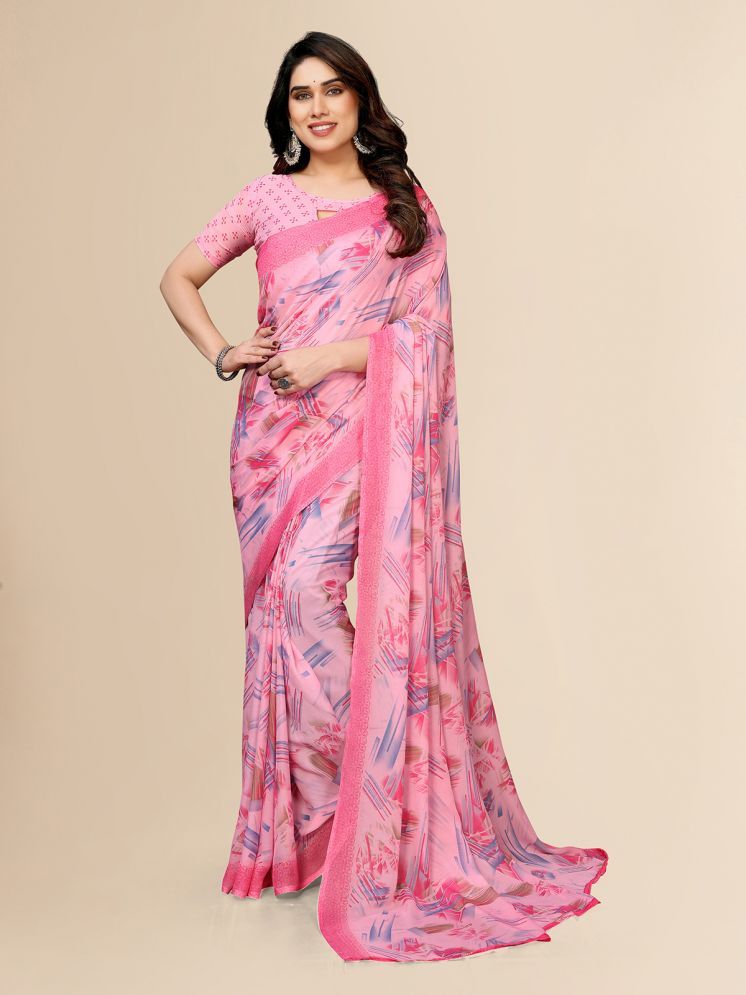     			Kashvi Sarees Pack of 1 Georgette Printed Saree With Blouse Piece ( Pink )