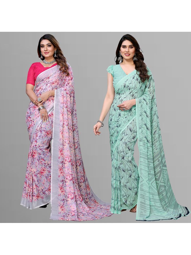     			Kashvi Sarees Pack of 2 Georgette Printed Saree With Blouse Piece ( Multicolor )