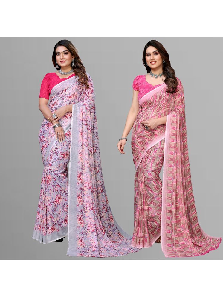     			Kashvi Sarees Pack of 2 Georgette Printed Saree With Blouse Piece ( Multicolor )