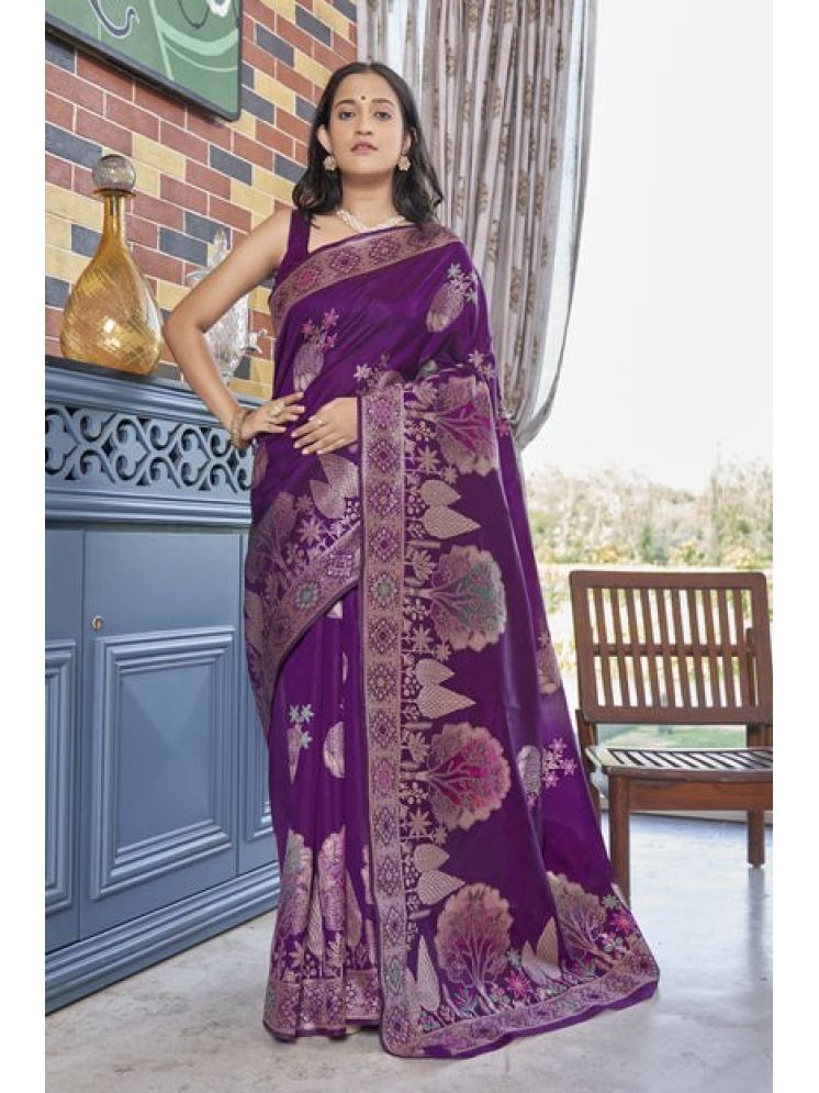     			Vividvibe Pack of 1 Banarasi Silk Printed Saree With Blouse Piece ( Purple )