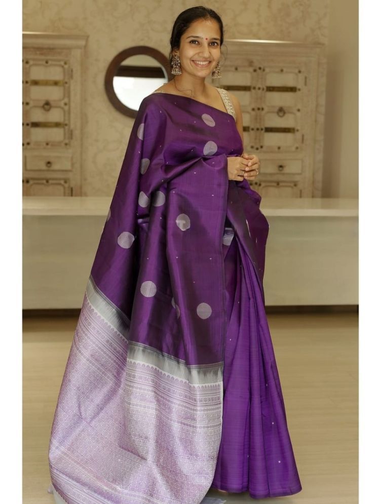     			Vividvibe Pack of 1 Banarasi Silk Printed Saree With Blouse Piece ( Purple )