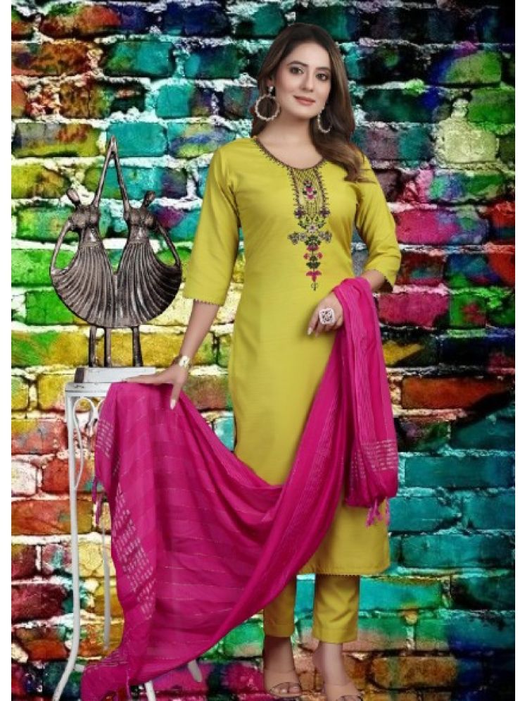     			bipinenterprise Cotton Self Design Kurti With Pants Women's Stitched Salwar Suit - Lime Green ( Pack of 1 )