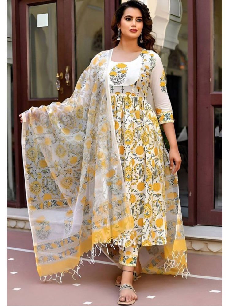     			Fashionfricks Cotton Blend Straight Printed Yellow Ethnic Dress For Women - ( Pack of 1 )