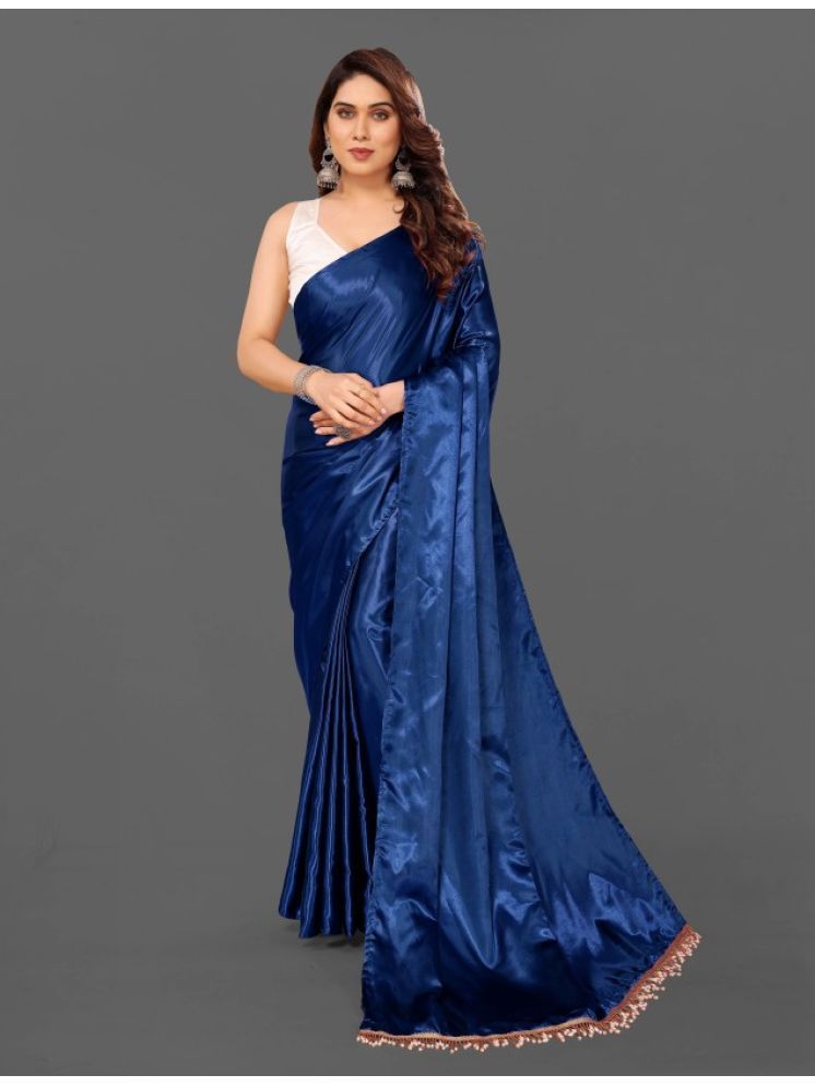     			JULEE Pack of 1 Satin Solid Saree With Blouse Piece ( Navy Blue )