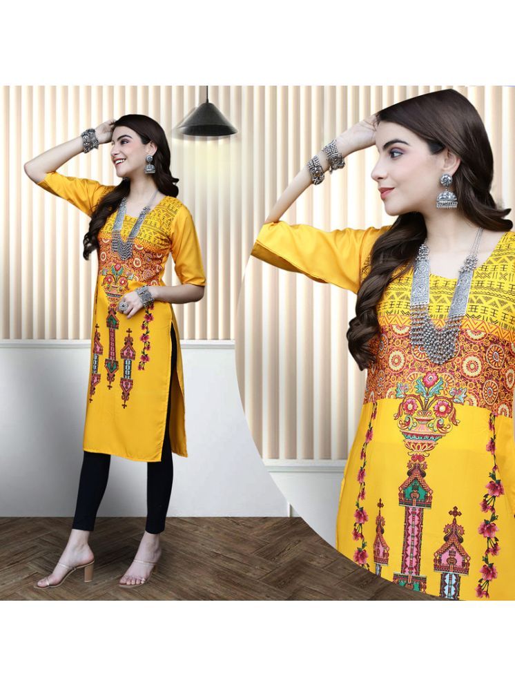     			1 Stop Fashion Pack of 1 Crepe Printed Nayra Women's Kurti - ( Yellow )