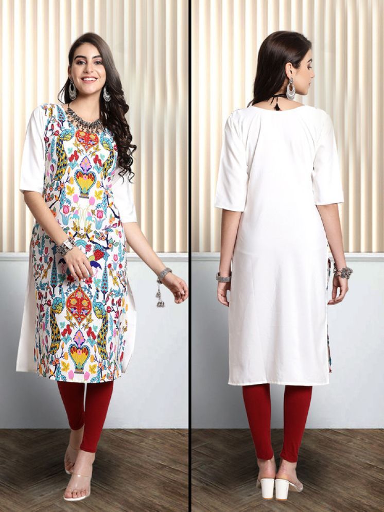     			1 Stop Fashion Pack of 1 Crepe Printed Nayra Women's Kurti - ( Off White )