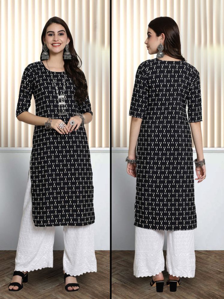     			1 Stop Fashion Pack of 1 Crepe Printed Nayra Women's Kurti - ( Black )