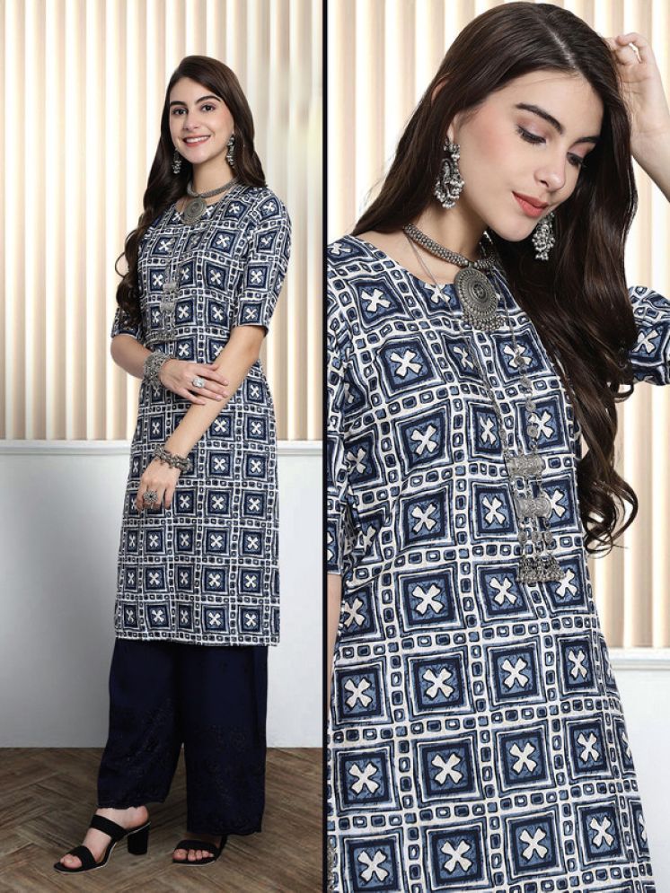     			1 Stop Fashion Pack of 1 Crepe Printed Nayra Women's Kurti - ( Blue )