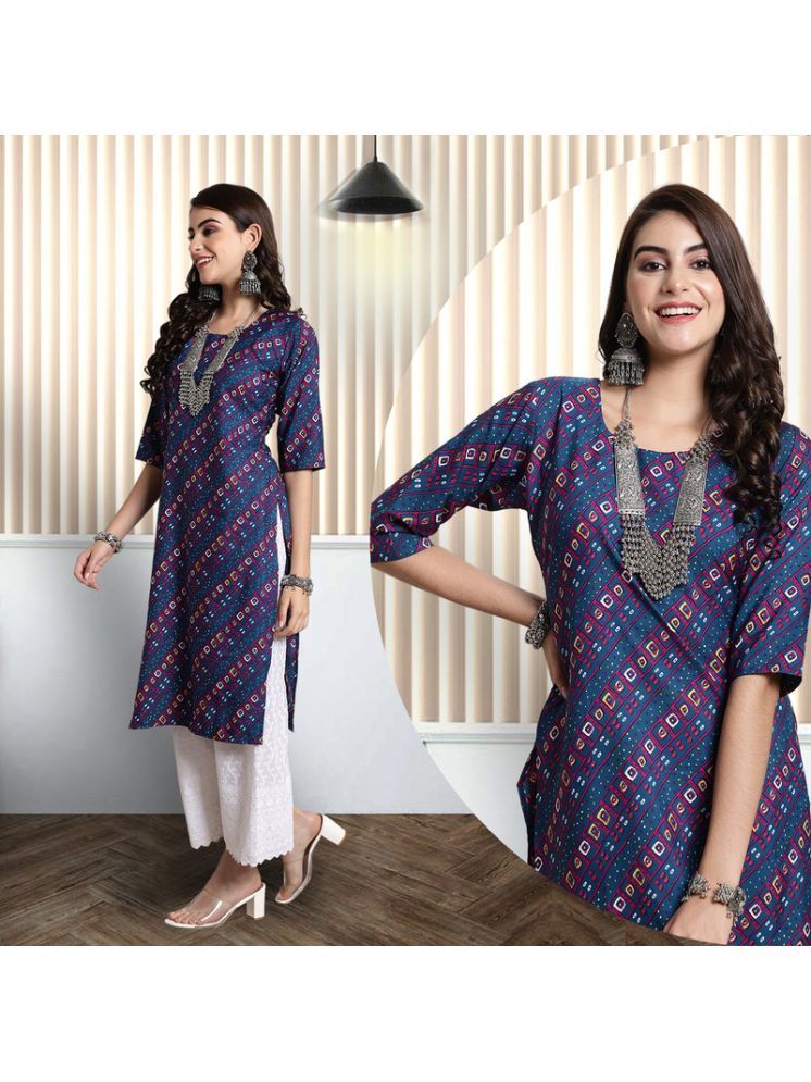     			1 Stop Fashion Pack of 1 Crepe Printed Nayra Women's Kurti - ( Navy Blue )