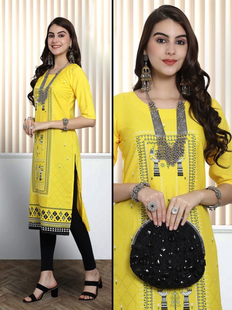     			1 Stop Fashion Pack of 1 Crepe Printed Nayra Women's Kurti - ( Yellow )