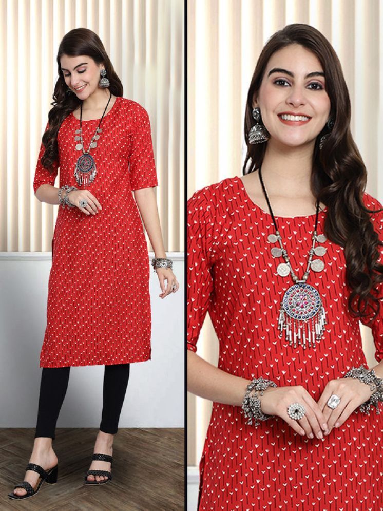     			1 Stop Fashion Pack of 1 Crepe Printed Nayra Women's Kurti - ( Red )