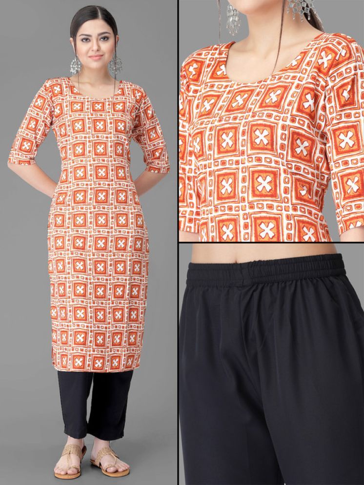     			1 Stop Fashion Pack of 1 Crepe Printed A-line Women's Kurti - ( Orange )