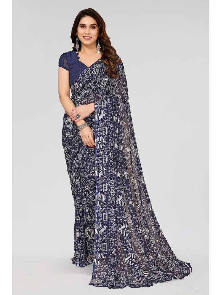     			ANAND SAREES Pack of 1 Georgette Printed Saree With Blouse Piece ( Navy Blue )