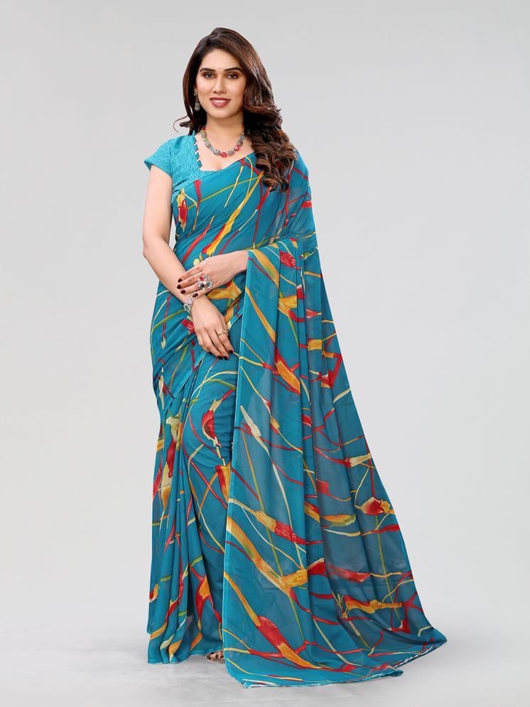     			ANAND SAREES Pack of 1 Georgette Printed Saree With Blouse Piece ( Blue )