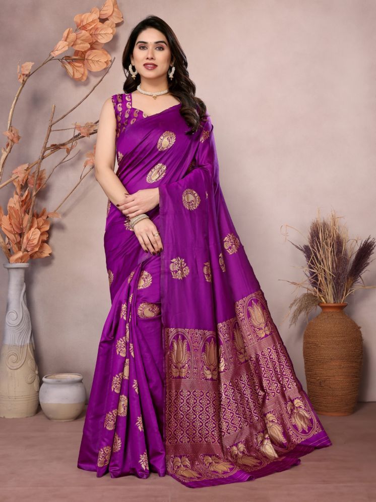     			BLEESBURY Pack of 1 Banarasi Silk Embellished Saree With Blouse Piece ( Purple )