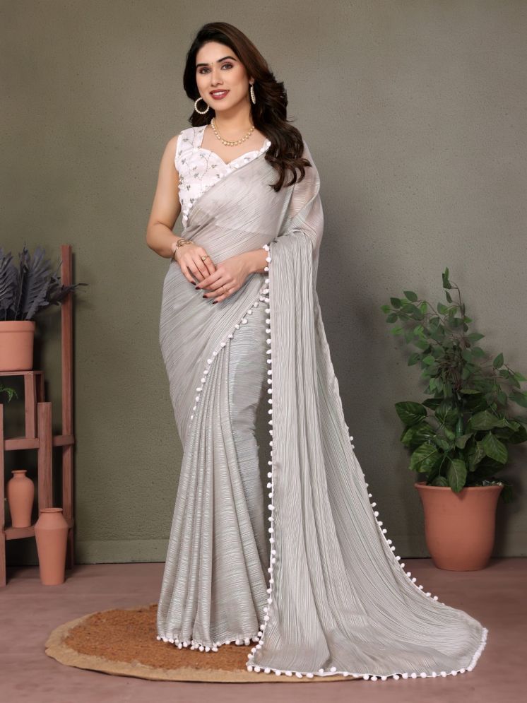     			BLEESBURY Pack of 1 Chiffon Striped Saree With Blouse Piece ( Grey )