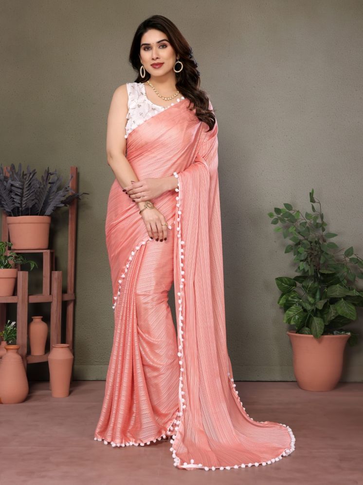     			BLEESBURY Pack of 1 Chiffon Striped Saree With Blouse Piece ( Peach )