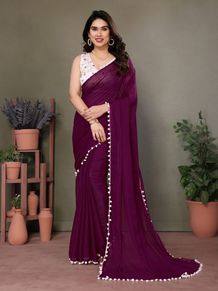     			BLEESBURY Pack of 1 Chiffon Striped Saree With Blouse Piece ( Magenta )