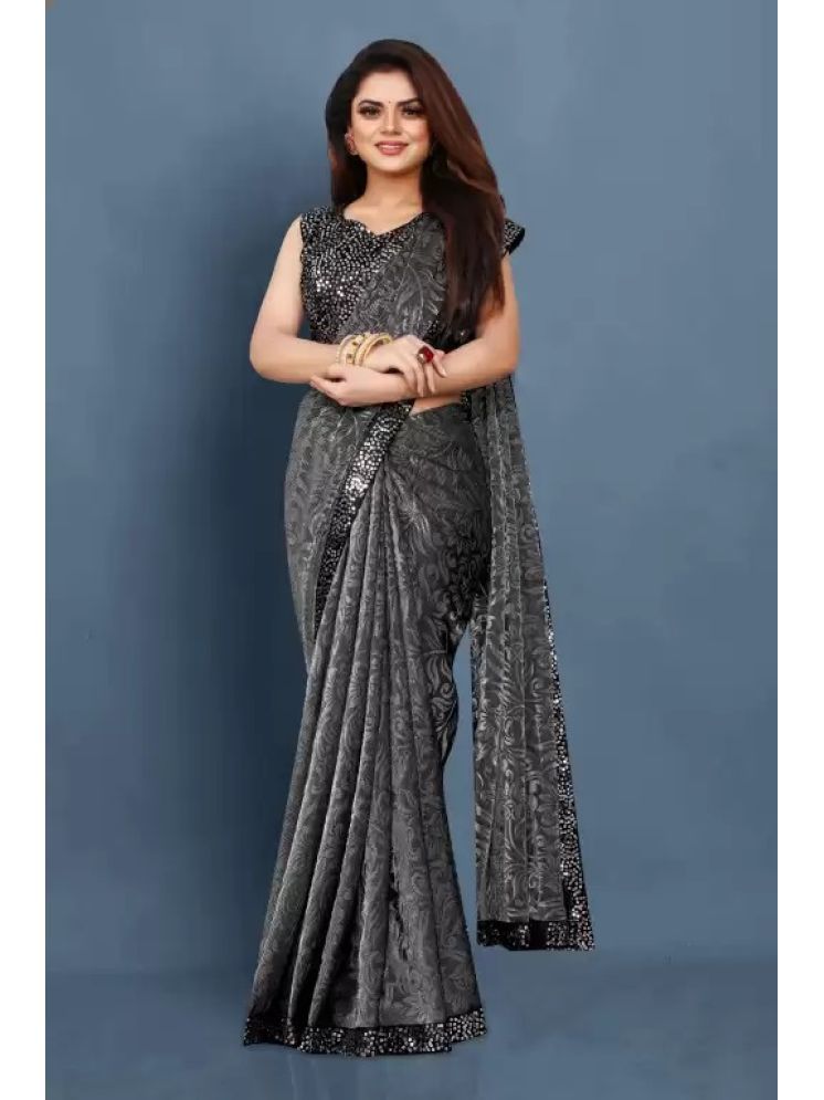     			Saadhvi Pack of 1 Lycra Self Design Saree With Blouse Piece ( Grey )