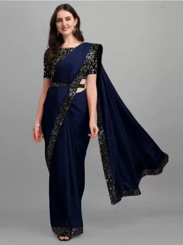     			Samai Pack of 1 Lycra Embellished Saree With Blouse Piece ( Navy Blue )