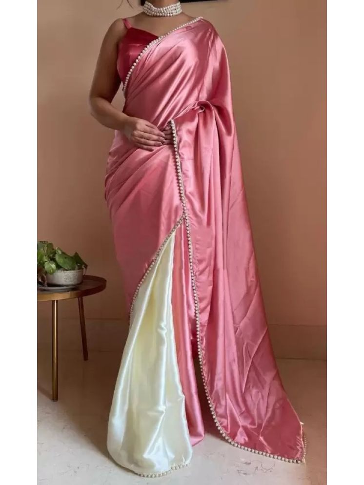     			Samai Pack of 1 Satin Colorblock Saree With Blouse Piece ( Pink )