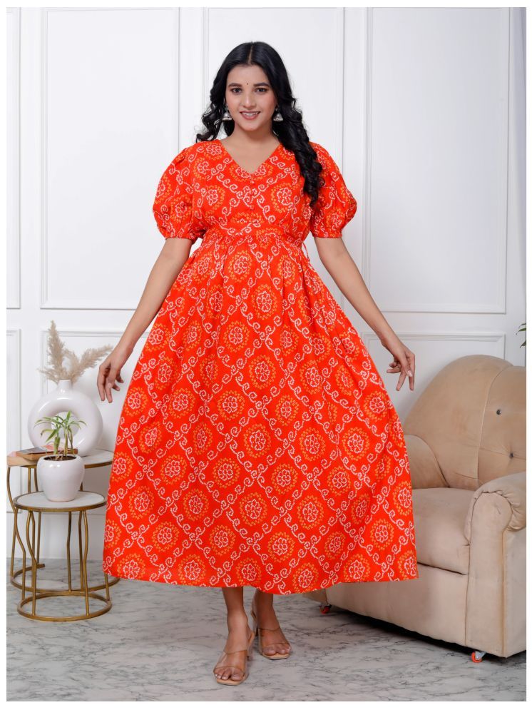     			Swasti Orange Cotton Maternity Kurta