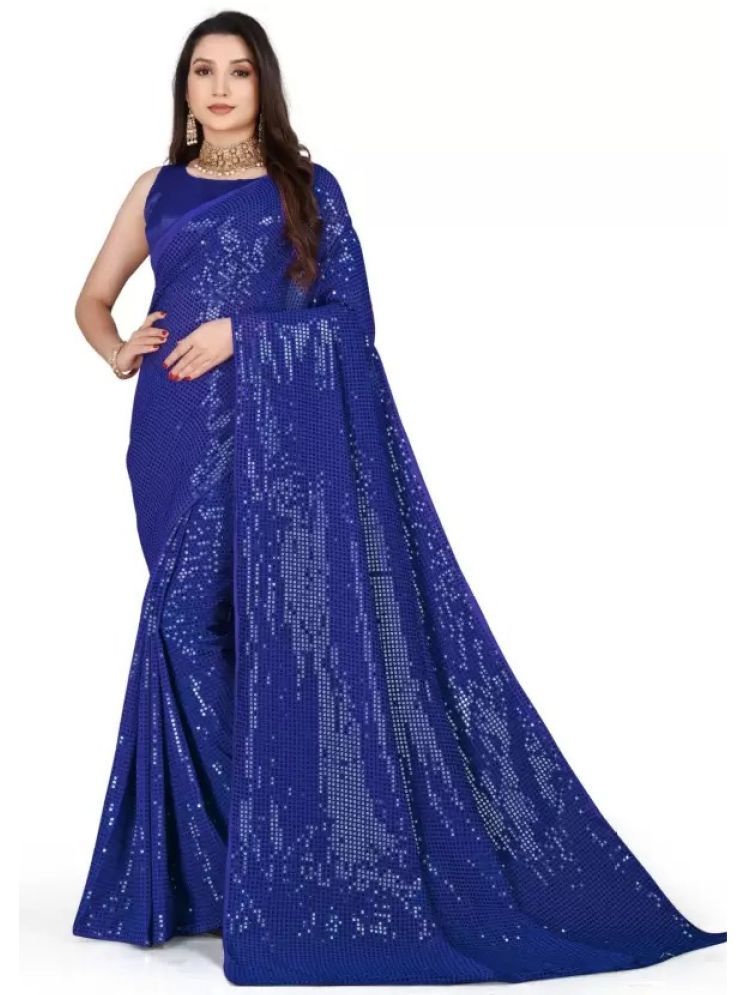     			Vkaran Pack of 1 Georgette Embellished Saree With Blouse Piece ( Blue )