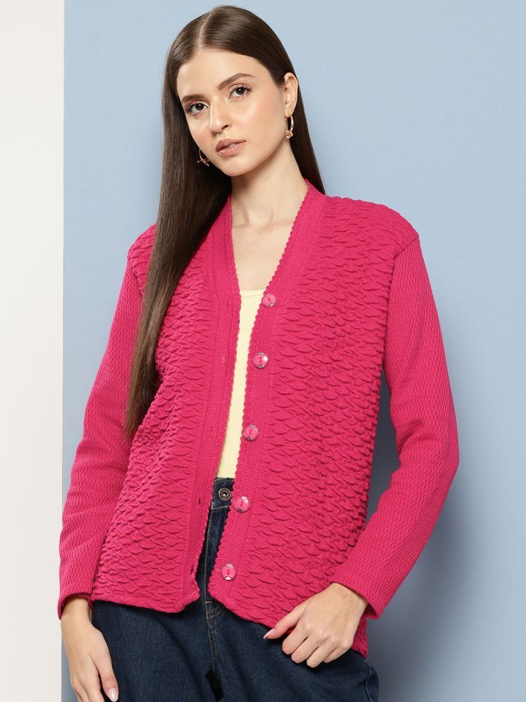     			Aarika Woollen V Neck Women's Buttoned Cardigans - Pink ( Single )