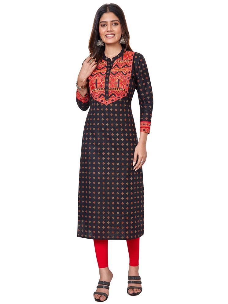     			Jevi Prints Pack of 1 Cotton Printed Straight Women's Kurti - ( Black )