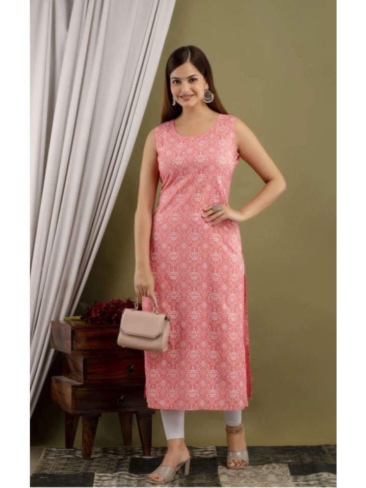     			NETRA HANDWORK Pack of 1 Rayon Printed Straight Women's Kurti - ( Peach )