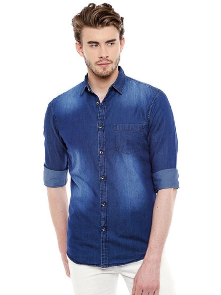     			NEW-18 Denim Regular Fit Solids Full Sleeves Men's Casual Shirt - Blue ( Pack of 1 )