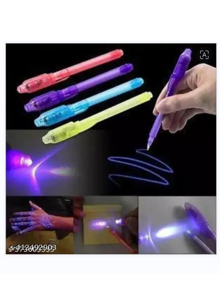     			Posshe Latest Invisible Ink Pen with UV Light Spy Pen Magic Marker for Kids Party Favors Ideas Return Gifts Easter Day Halloween (PACK of 4)