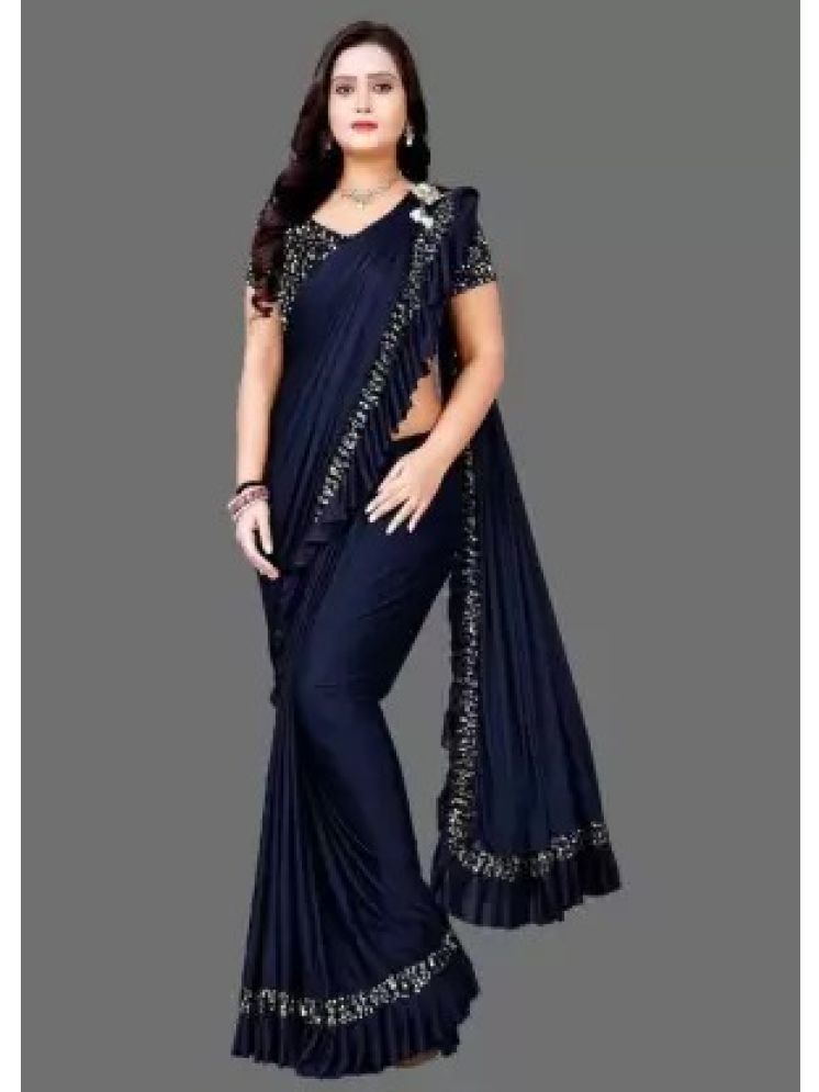     			Samai Pack of 1 Lycra Embellished Saree With Blouse Piece ( Navy Blue )