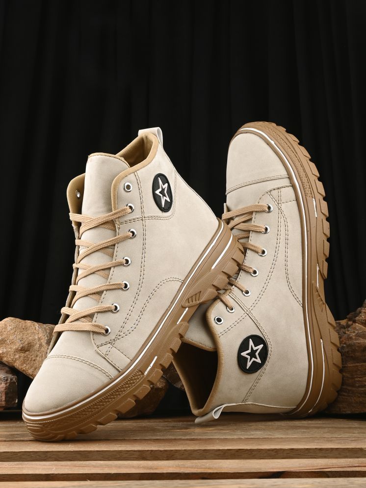     			Bucik Beige Men's High Tops Shoes