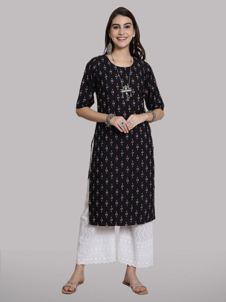     			1 Stop Fashion Pack of 1 Crepe Printed Straight Women's Kurti - ( Black )