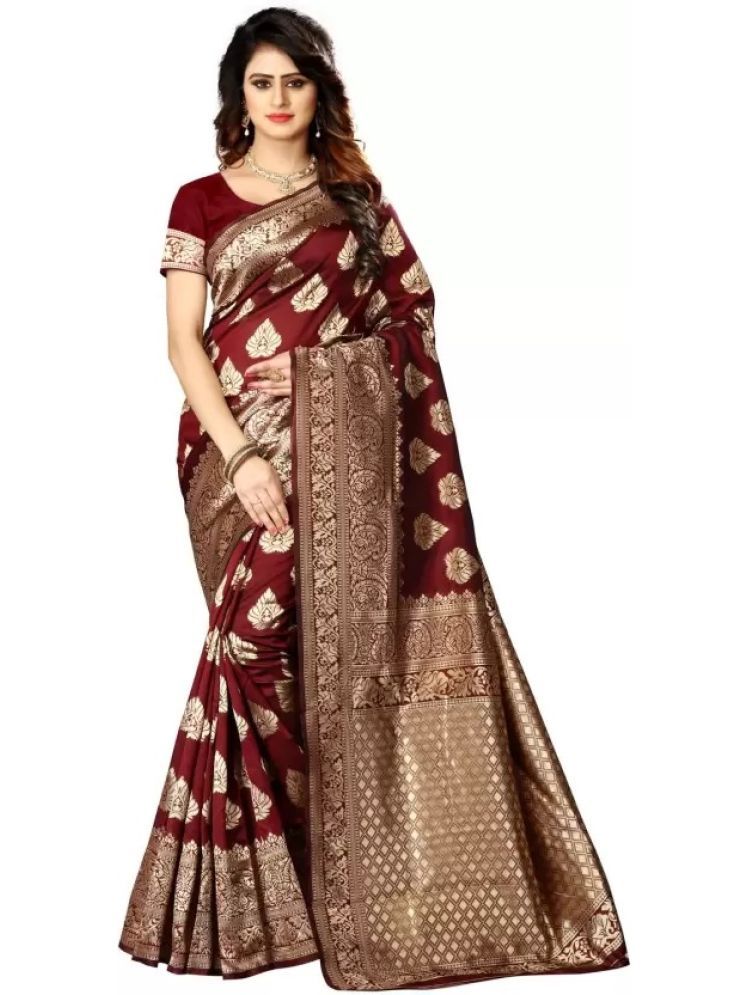     			Samai Pack of 1 Silk Embellished Saree With Blouse Piece ( Maroon )