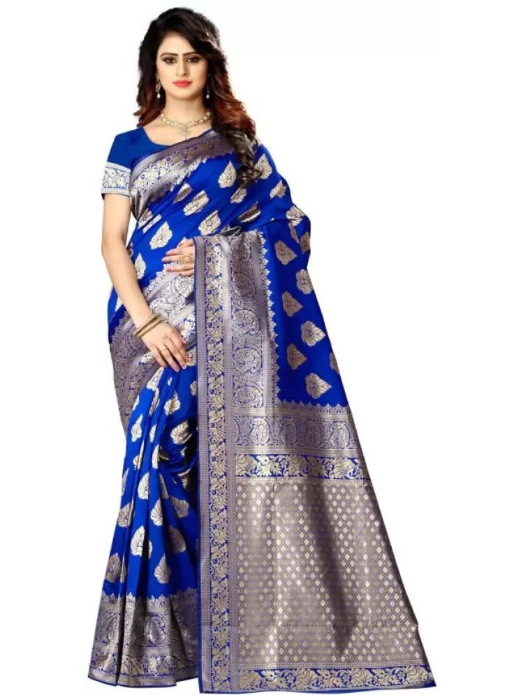     			Samai Pack of 1 Silk Embellished Saree With Blouse Piece ( Blue )