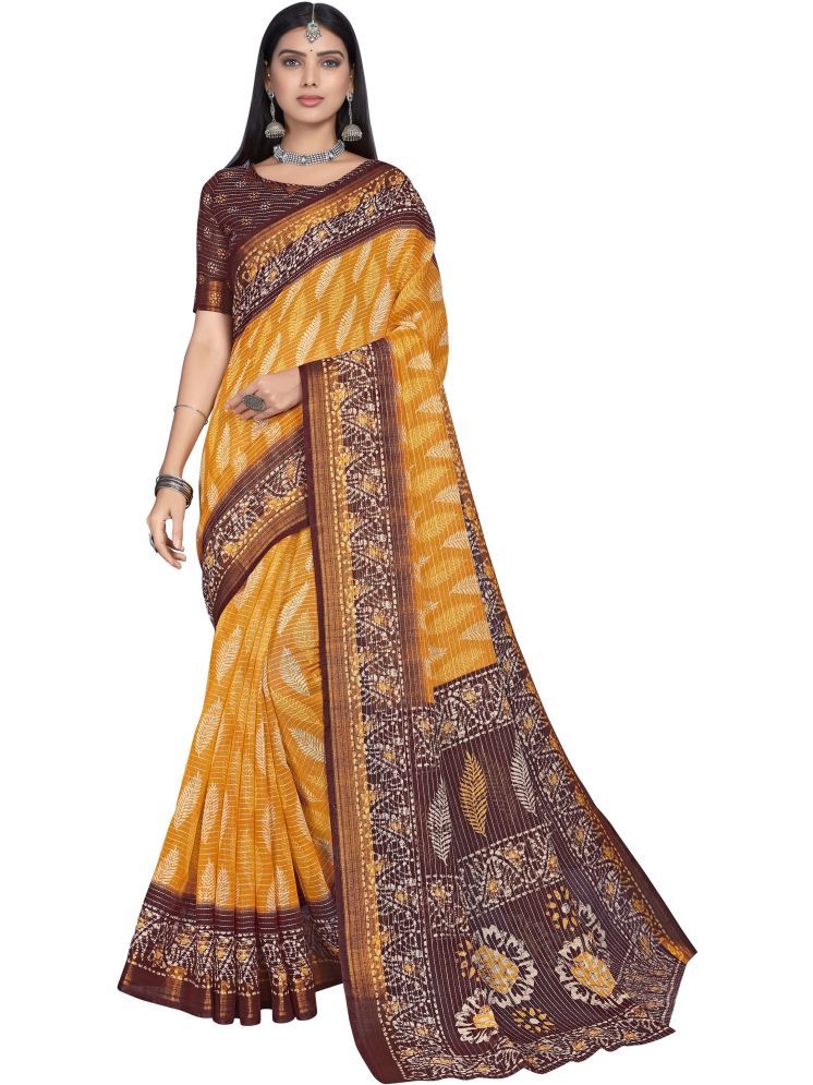     			Sariya Pack of 1 Viscose Printed Saree With Blouse Piece ( Mustard )