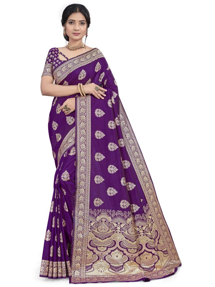     			Sariya Pack of 1 Jacquard Woven Saree With Blouse Piece ( Purple )