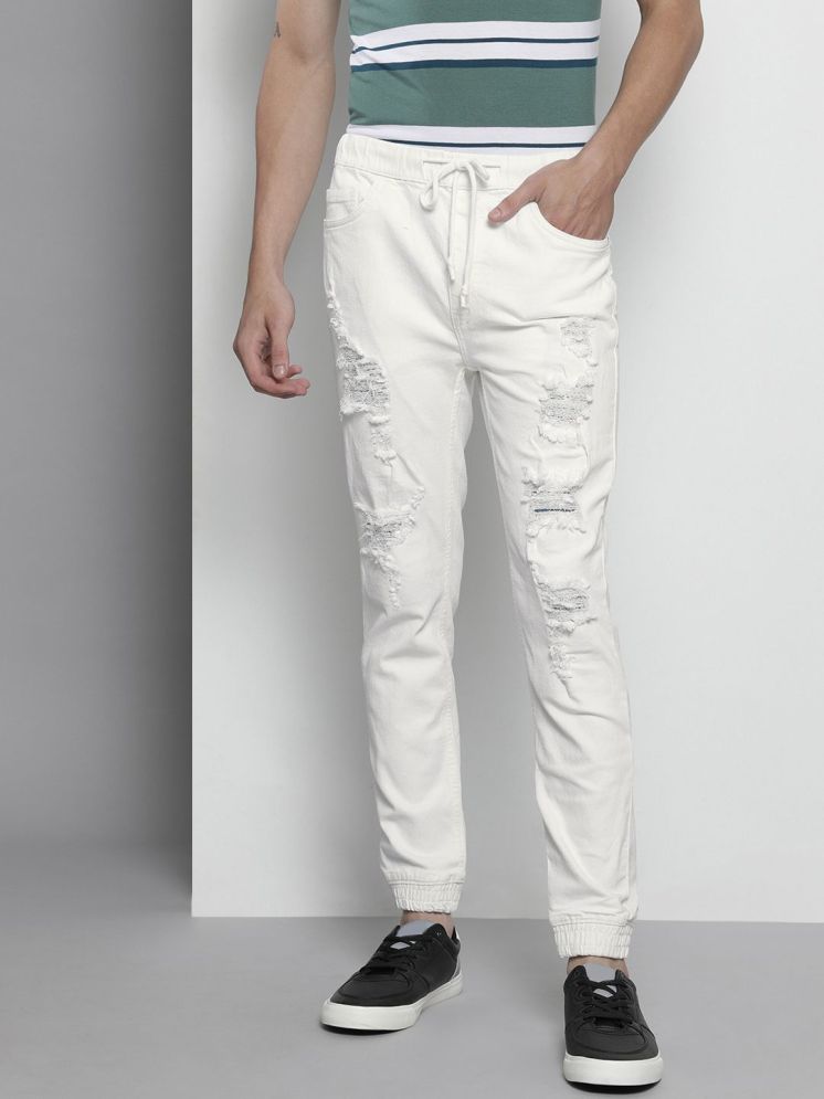     			The Indian Garage Co Men White Low Distress Stretchable Jeans