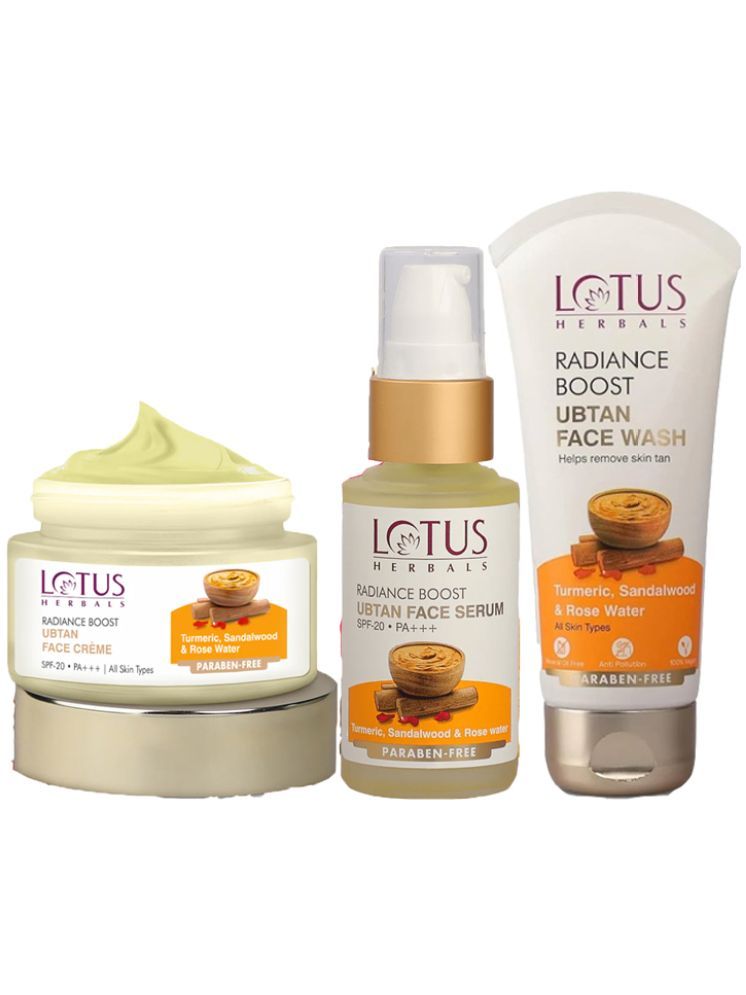     			Lotus Herbals Radiance Boost Ubtan Face Cream 50g , Face Serum 30ml , Facewash 50G (Pack of 3)