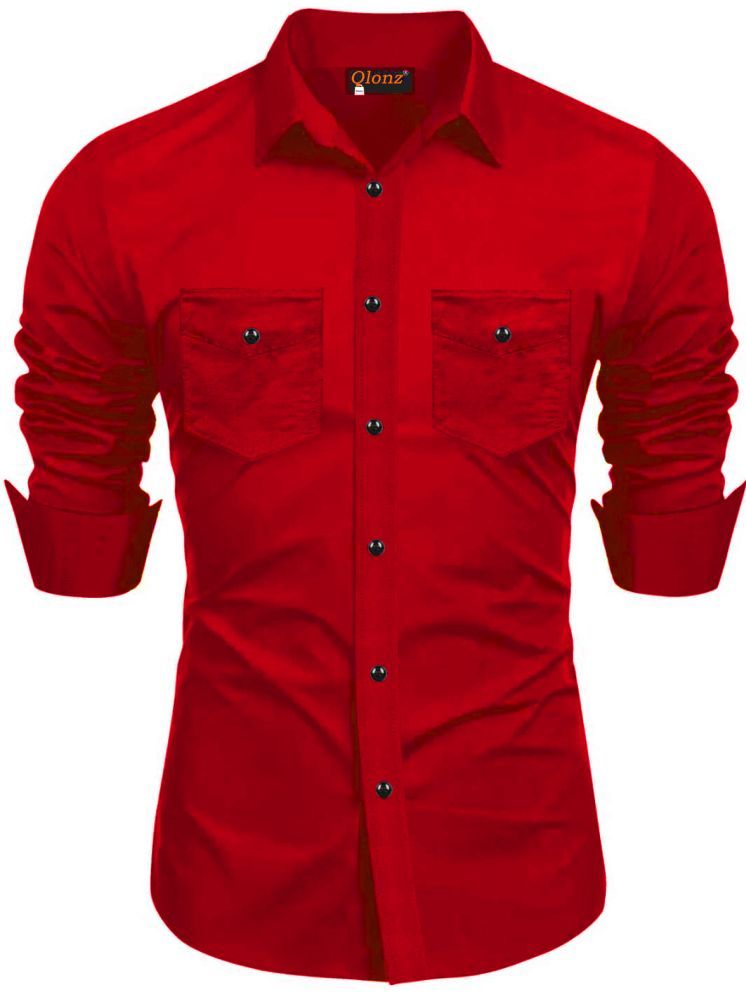     			Qlonz store Cotton Blend Regular Fit Solids Full Sleeves Men's Casual Shirt - Red ( Pack of 1 )