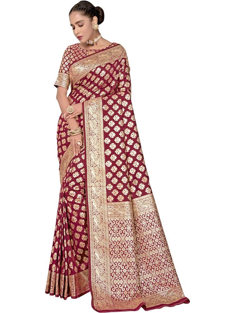     			Sariya Pack of 1 Jacquard Woven Saree With Blouse Piece ( Maroon )