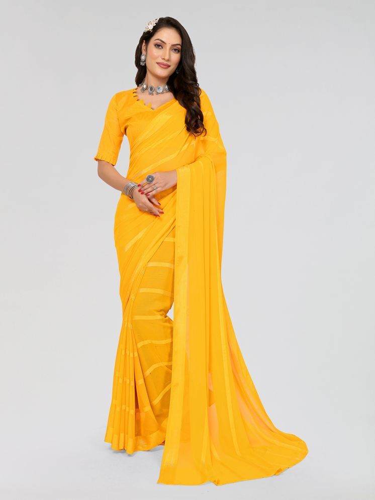     			ANAND SAREES Pack of 1 Georgette Striped Saree With Blouse Piece ( Yellow )