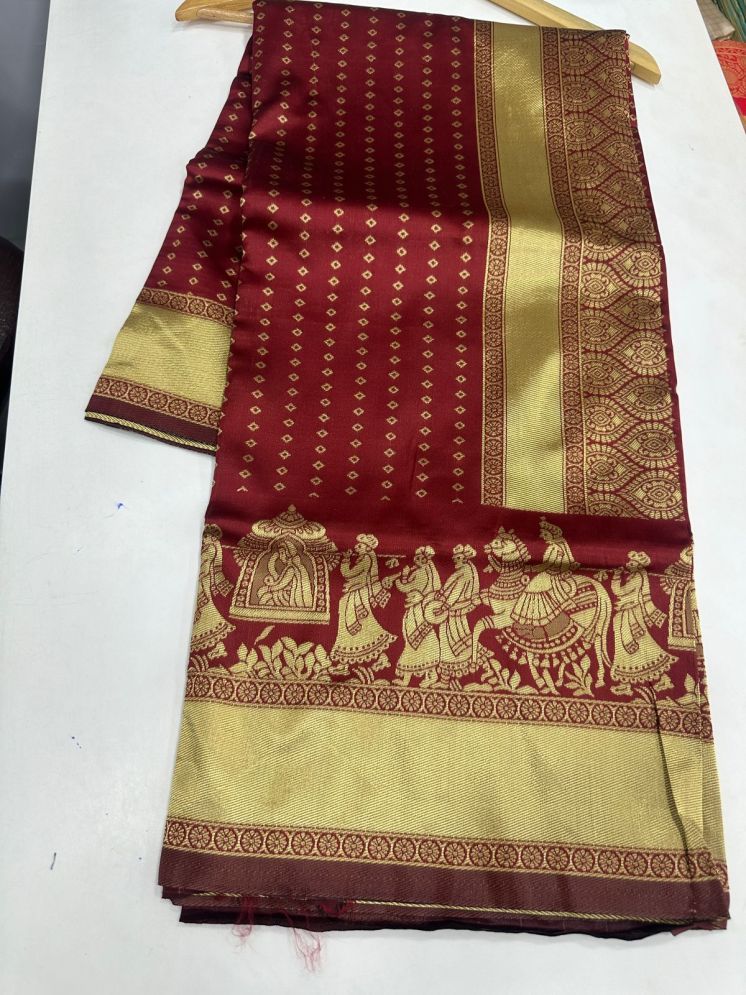     			Apnisha Pack of 1 Silk Blend Solid Saree With Blouse Piece ( Maroon )