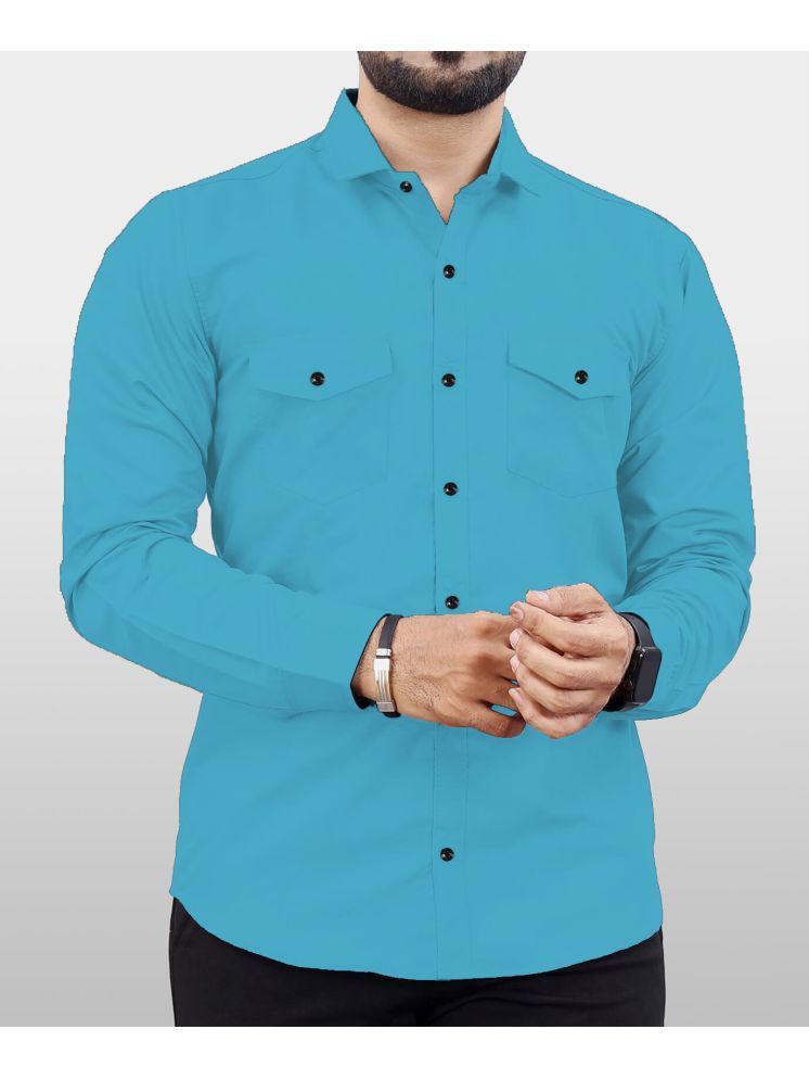     			Qlonz store Cotton Blend Regular Fit Solids Full Sleeves Men's Casual Shirt - Turquoise ( Pack of 1 )