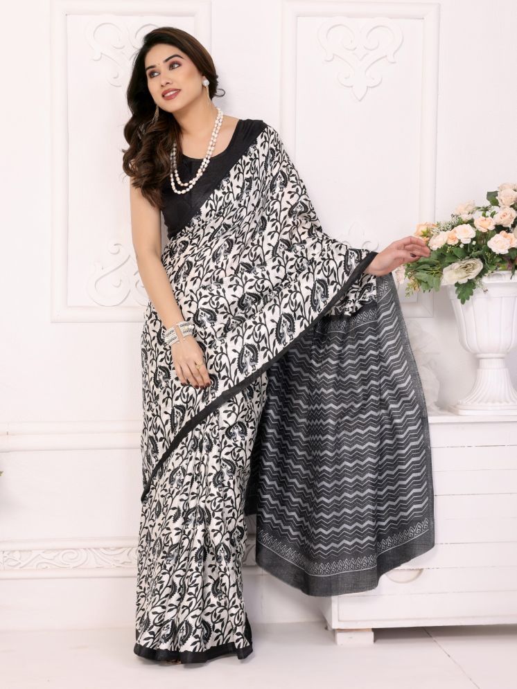     			BLEESBURY Pack of 1 Mysore Silk Printed Saree With Blouse Piece ( Black )